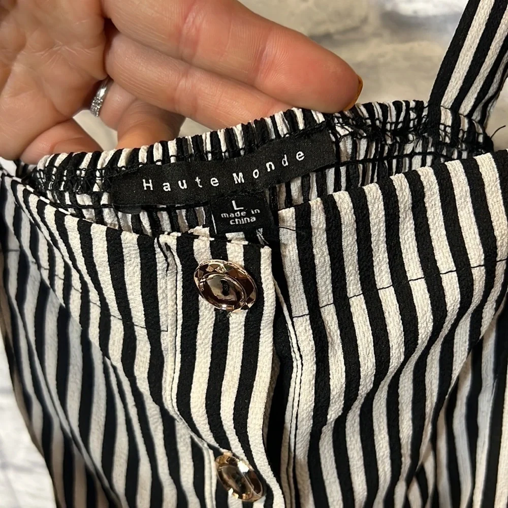 HAUTE MONDE striped belted jumpsuit | size large | color black/white - Picture 6 of 7